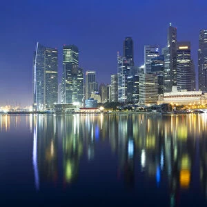 Asia, Singapore, Singapore Skyline and Financial district at dawn