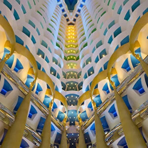 Atrium inside the Burj Al Arab hotel, Jumeirah, Dubai, United Arab Emirates