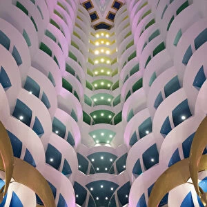 Atrium inside the Burj Al Arab hotel, Jumeirah, Dubai, United Arab Emirates
