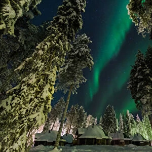 Aurora Igloos under Norther Lights (Auora Borealis), (Pyhaatunturi, Pyhaa-Luosto area)