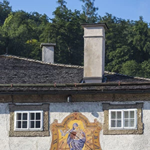 Austria, Salzburg, Mozartplaz, Sundial on facade of Michaelstor - Michaels gate