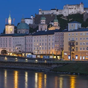 Austria, Salzburg, View of Salzach River and the Altstadt - The Old City
