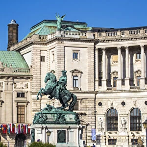 Austria, Vienna, Statue of Prince Eugene in front of Hofburg Palace - former imperial