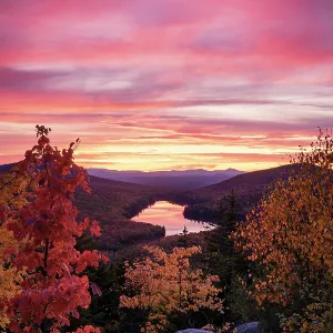 Autumn sunst from Owl's Head Mountain over Kettle Pond, Groton State Forest, Vermont, USA Autumn sunst from Owl's Head Mountain over Kettle Pond, Groton State Forest, Vermont, USA