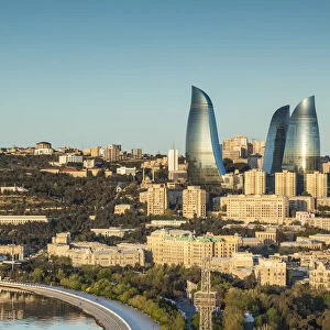 Azerbaijan, Baku, high angle city skyline, from the north