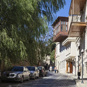 Azerbaijan, Baku, A street in The Old Town - Icheri Sheher, opposite old city walls
