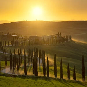 Baccoleno at sunset, municipality of Asciano, Siena province, Tuscany district, Italy