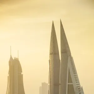 Bahrain, Manama, City center skyline looking towards Bahrain World Trade Center