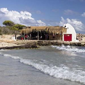 Bar on the beach at Cala Binibeca, Menorca, Minorca, Balearic Islands, Spain