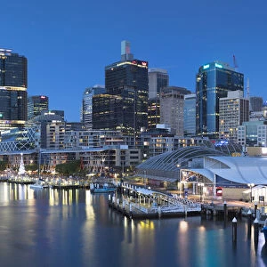 Barangaroo and Darling Harbour at dusk, Sydney, New South Wales, Australia