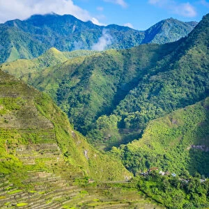 Batad village and UNESCO World Heritage rice terraces in early spring planting season