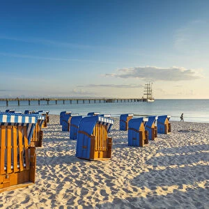Beach chairs on the beach at Binz, Rugen Island, Baltic Coast, Mecklenburg-Western Pomerania, Germany