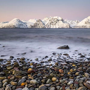 Beach of colored stones, Kaafjord, Troms, Norway, Europe
