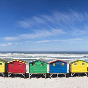 Beach huts on Muizenberg beach, Cape Town, Western Cape, South Africa