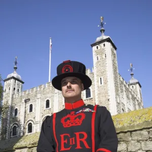 A beafeeter in traditional dress outside the Tower of London