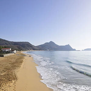 The beautiful golden sandy beach of Porto Santo island, 9 km long. Madeira, Portugal