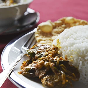 Beef curry, rice and papadom, Negombo, Sri Lanka