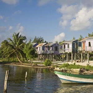 Belize, Caye Caulker, Wooden beach cabanas on stilts