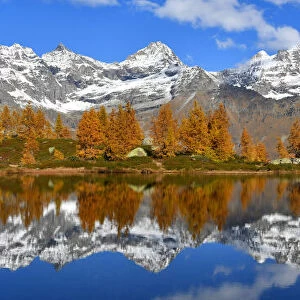 Bellagarda lake in autumn and Gran Paradiso massif (Orco valley