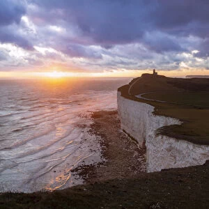 Belle Tout lighthouse at sunset. Beachy Head, Eastbourne, East Sussex, England, UK