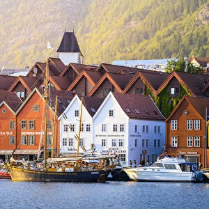Bergen, Hordaland, Norway. Wooden houses of Bryggen, UNESCO site