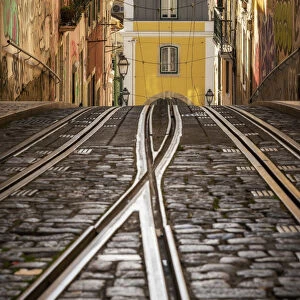 Bica funicular rail track, Lisbon, Portugal