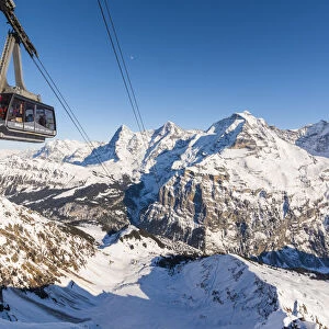 Birg, Berner Oberland, canton of Bern, Switzerland. Cable car to Schilthorn with Eiger