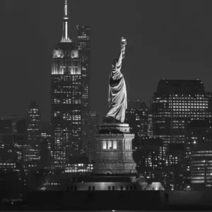 Black and White Manhattan Skyline Print with Statue of Liberty Black and White Manhattan Skyline Print with Statue of Liberty