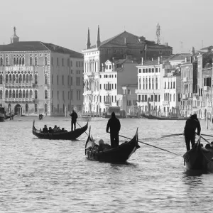 Black and White Print of Gondoliers on the Gran Canal Black and White Print of Gondoliers on the Gran Canal
