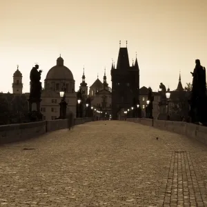 Black and White Print of Old Town & Charles Bridge at Dawn Black and White Print of Old Town & Charles Bridge at Dawn