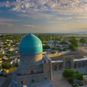 The blue domes of The Registan, Samarkand, Uzbekistan