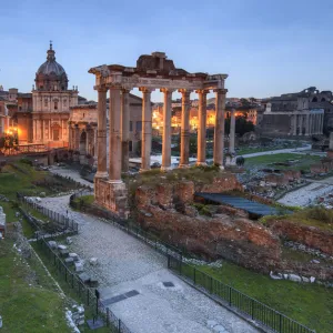 The blue light of dusk on the ancient Imperial Forum Rome Lazio Italy Europe