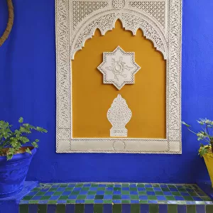 The blue and yellow contrast found in the Majorelle garden. Marrakech, Morocco