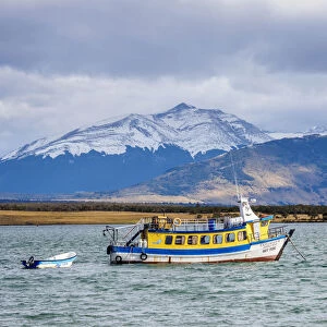 Boat in Admiral Montt Gulf, Puerto Natales, Ultima Esperanza Province, Patagonia, Chile