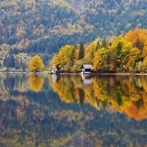 Boat House on Lake Bohinj in Autumn, Julian Alps, Slovenia
