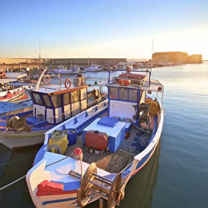 The Boat Lined Venetian Harbour and Fortress, Heraklion, Crete, Greek Islands, Greece