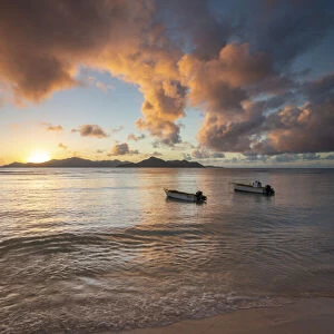 Boats on Anse Reunion, La Digue, Seychelles