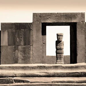 Bolivia, Tiahuanaco Ruins, Ponce Monolith Statue, Temple Gateway, Kalasasya Courtyard