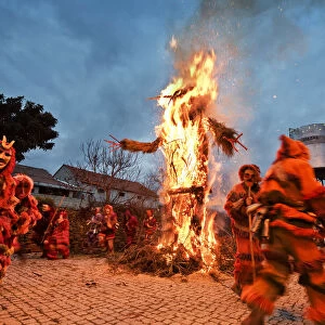 Bonfire made by the Caretos to celebrate the Winter Solstice. Salsas, Tras-os-Montes