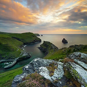 Boscastle Cliffs at sunset, Boscastle, Forraburry and Minster, Cornwall, United Kingdom