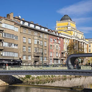 Bosnia and Herzegovina, Sarajevo, Buildings on the banks of the Miljacka River
