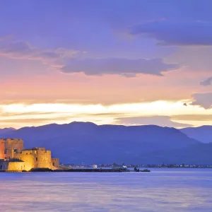 Bourtzi Castle at Dusk, Nafplio, Argolis, The Peloponnese, Greece, Southern Europe