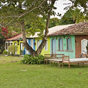 Brazil, Bahia, Trancoso, colourful cottages on the Praca Sao Joao