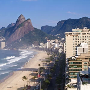 Brazil, Rio De Janeiro, View of Ipenema beach looking towards Leblon and Two Brothers