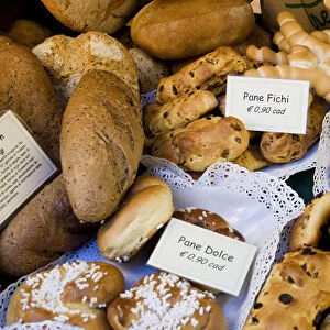 Bread shop window, Bergamo, Lombardy, Italy