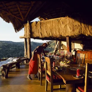 Breakfast laid in the open-fronted dining room at Sabuk