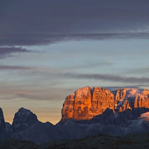 Brenta Dolomites at sunset in a cloud day