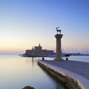 Bronze Doe and Stag Statues At The Entrance Of Mandraki Harbour, Rhodes, Dodecanese