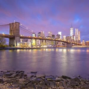 Brooklyn Bridge and Lower Manhattan / Downtown, New York City, New York, USA