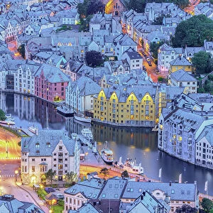 Brosundet Canal and Art Nouveau buildings, Alesund, More og Romsdal county, Norway